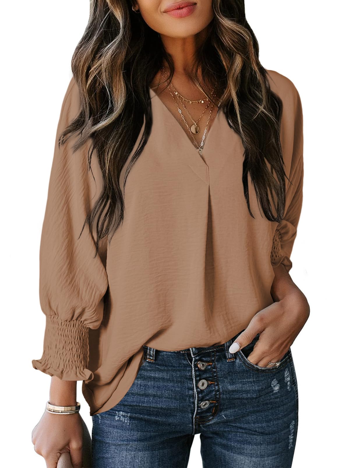 Women's Casual 3/4 Sleeve V Neck Basic Tops (Buy 2 Free Shipping)