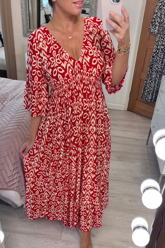 2024 New Bohemian Casual Print V-neck Long Dress (Buy 2 Free Shipping)