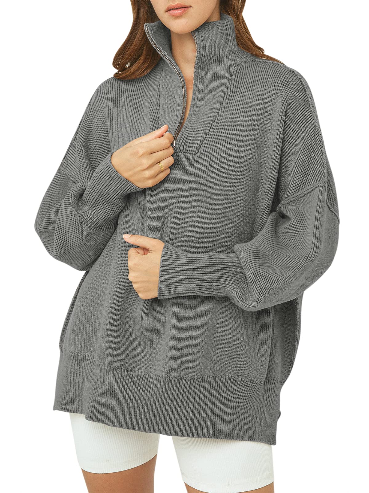 Übergroßer Pullover mit Viertelreißverschluss für Damen (2 Stück kaufen, kostenloser Versand)