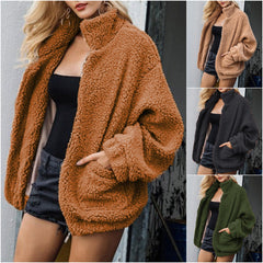 Warme Strickjacke Winter Lose Sherpa Fleece Revers Reißverschluss Jacke