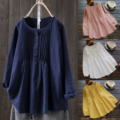 Women's  loose cotton linen long-sleeved tops-Buy 3 Free Shipping