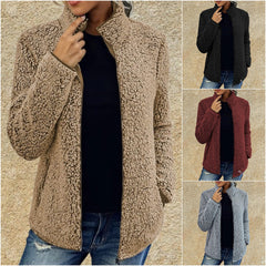 Kurze Jacke Revers Reißverschluss Warm Plüsch Fleece Reißverschluss Casual Mantel Top 