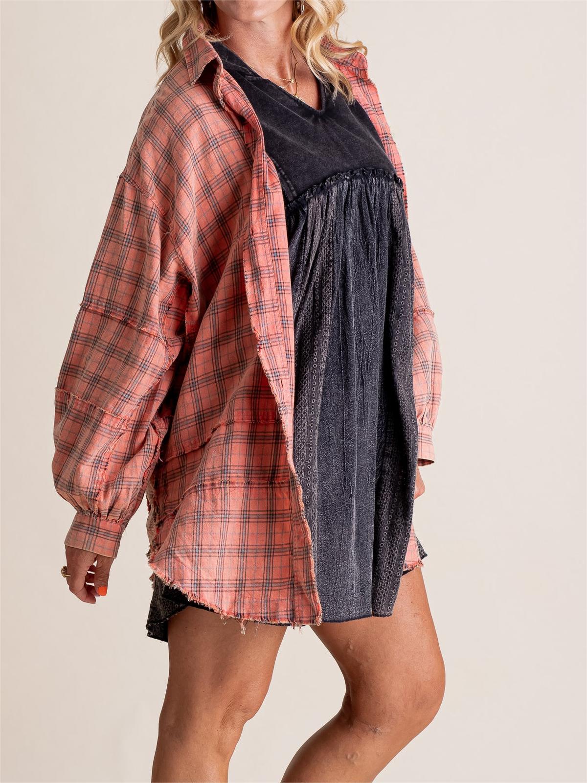 Women's Seams Raw Edge Washed Oversized Shirt Jacket with Pockets(BUY 2 FREE SHIPPING)