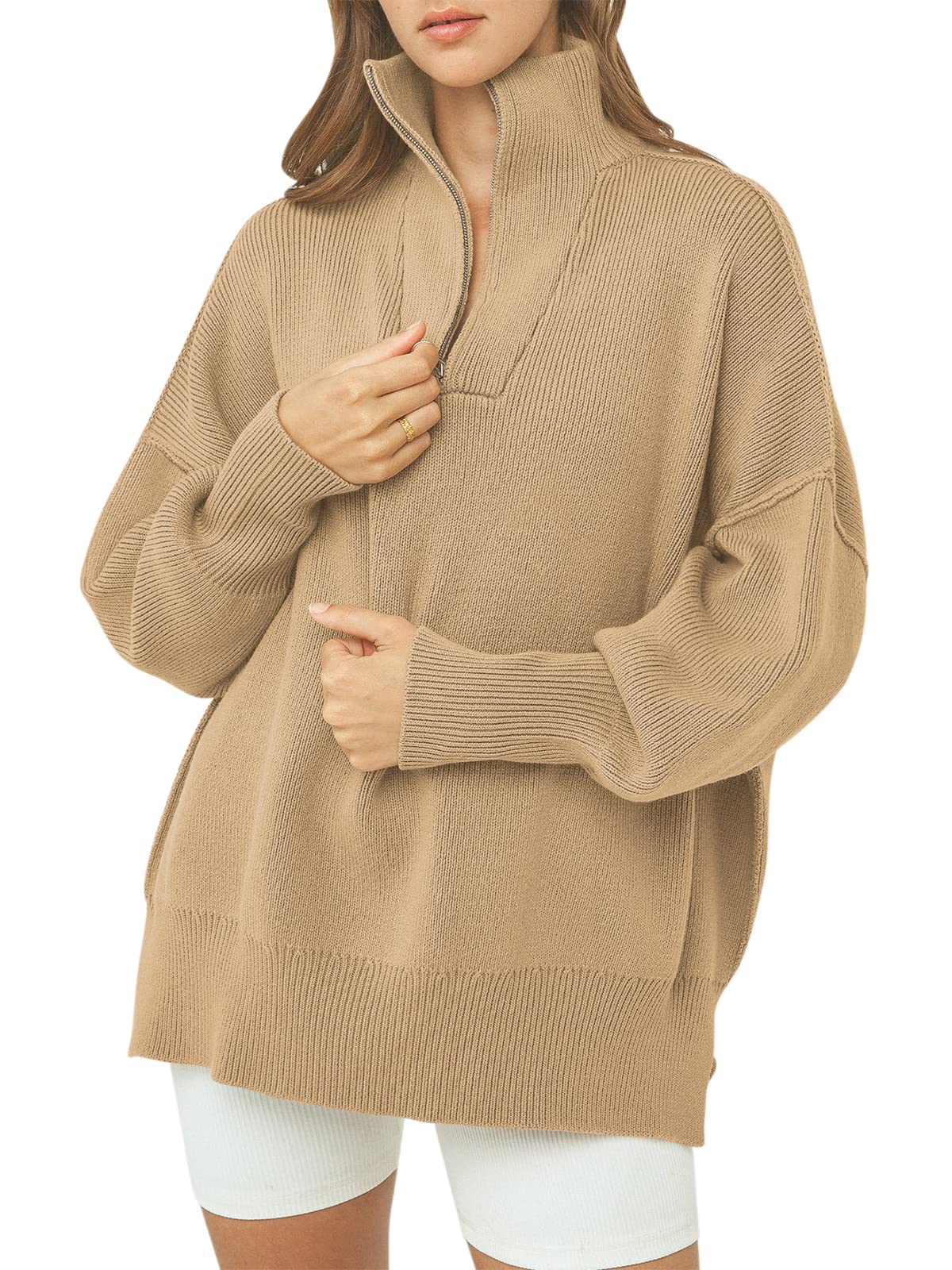 Übergroßer Pullover mit Viertelreißverschluss für Damen (2 Stück kaufen, kostenloser Versand)