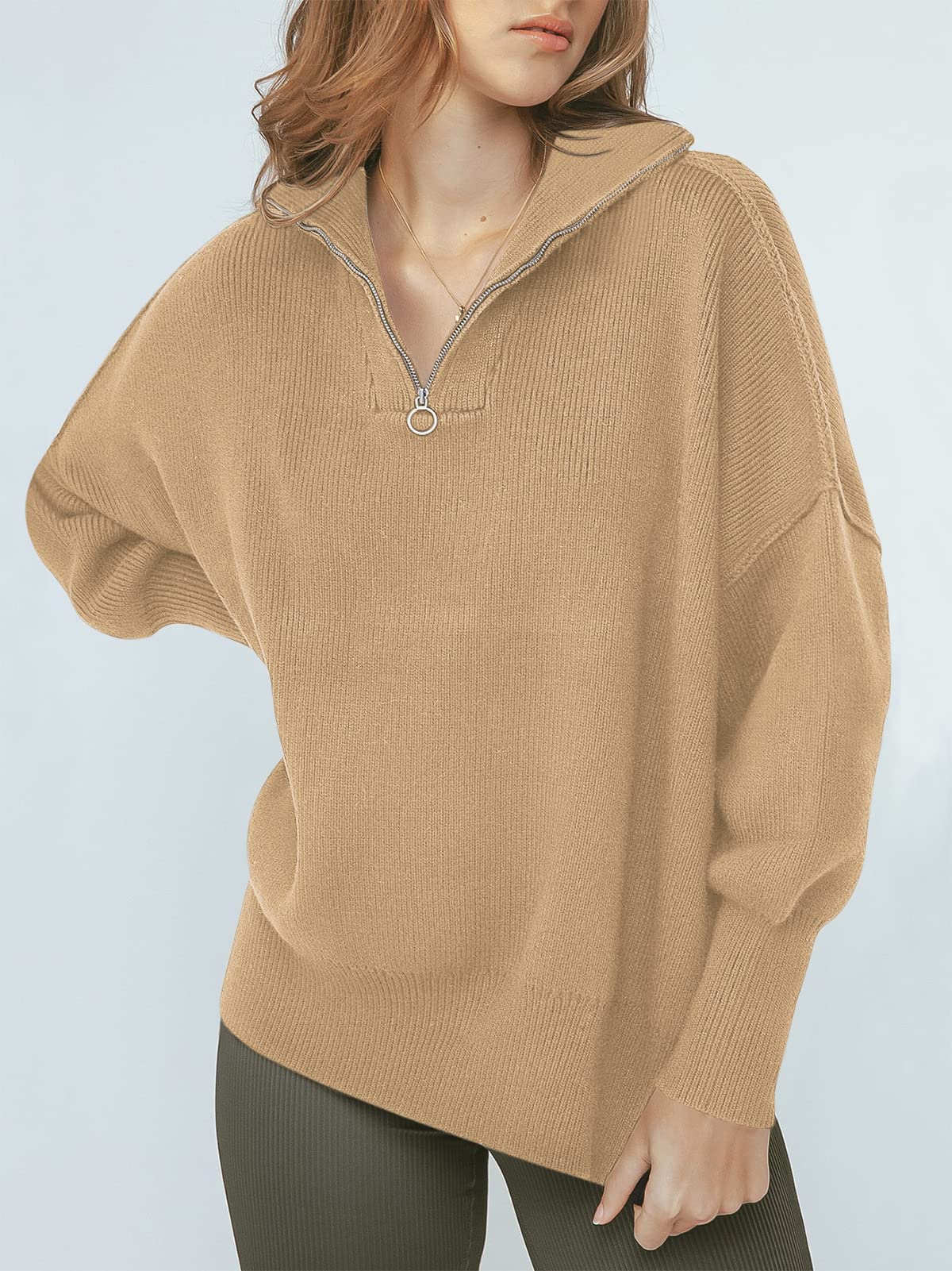 Übergroßer Pullover mit Viertelreißverschluss für Damen (2 Stück kaufen, kostenloser Versand)