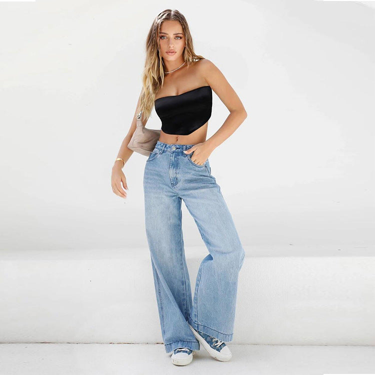 High Waist Loose Wide Leg Mopping Jeans