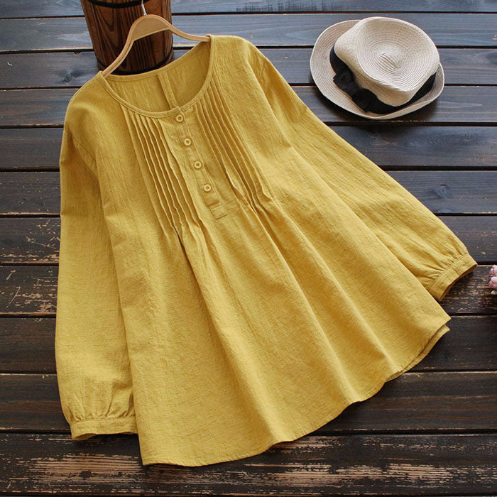 Women's  loose cotton linen long-sleeved tops-Buy 3 Free Shipping