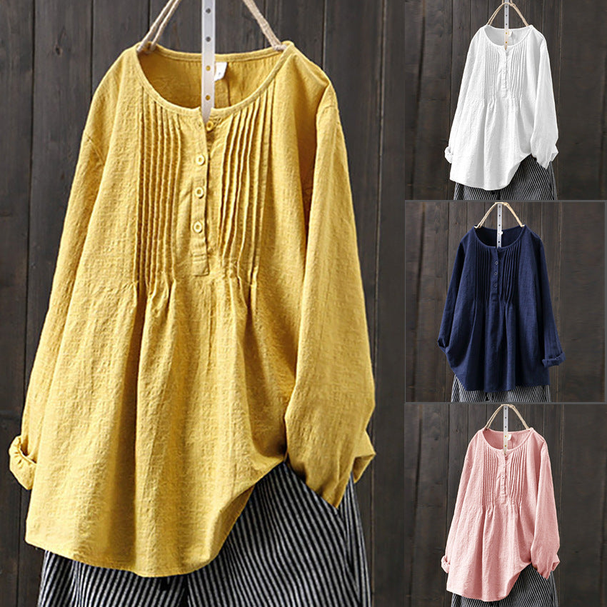 Women's  loose cotton linen long-sleeved tops-Buy 3 Free Shipping