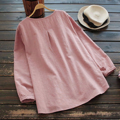 Women's  loose cotton linen long-sleeved tops-Buy 3 Free Shipping