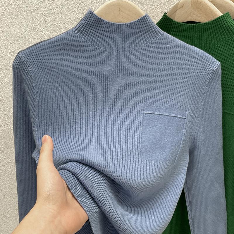 Einfarbiges Oberteil aus europäischem Strickpullover für Damen 