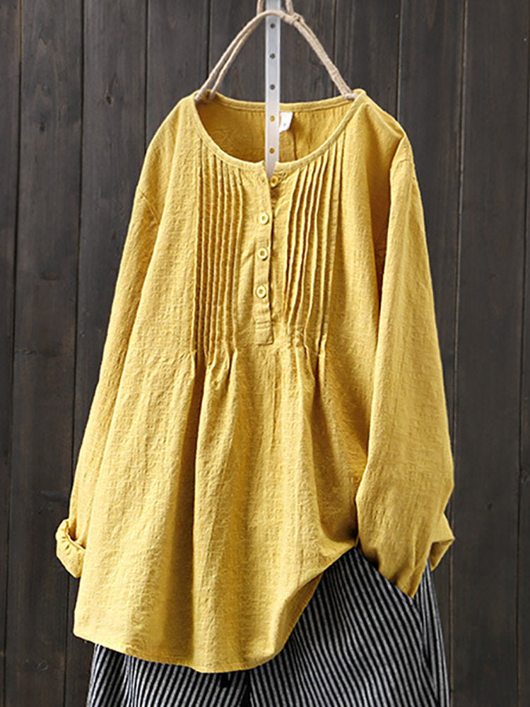 Women's  loose cotton linen long-sleeved tops-Buy 3 Free Shipping