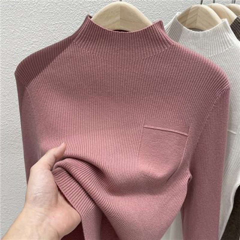 Einfarbiges Oberteil aus europäischem Strickpullover für Damen 