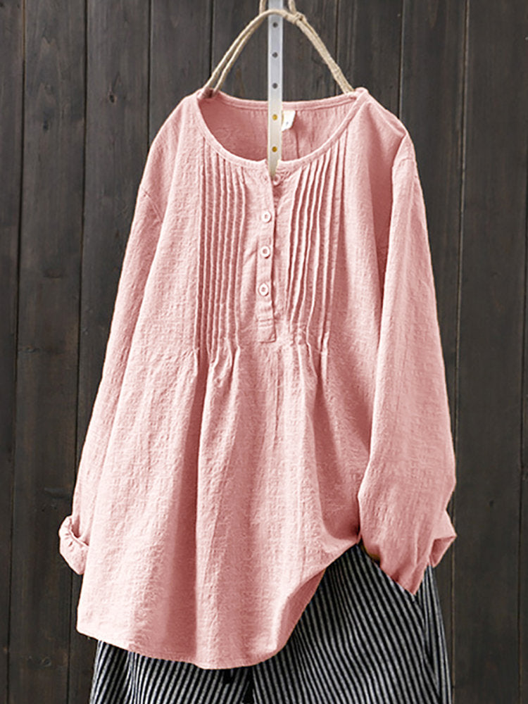 Women's  loose cotton linen long-sleeved tops-Buy 3 Free Shipping