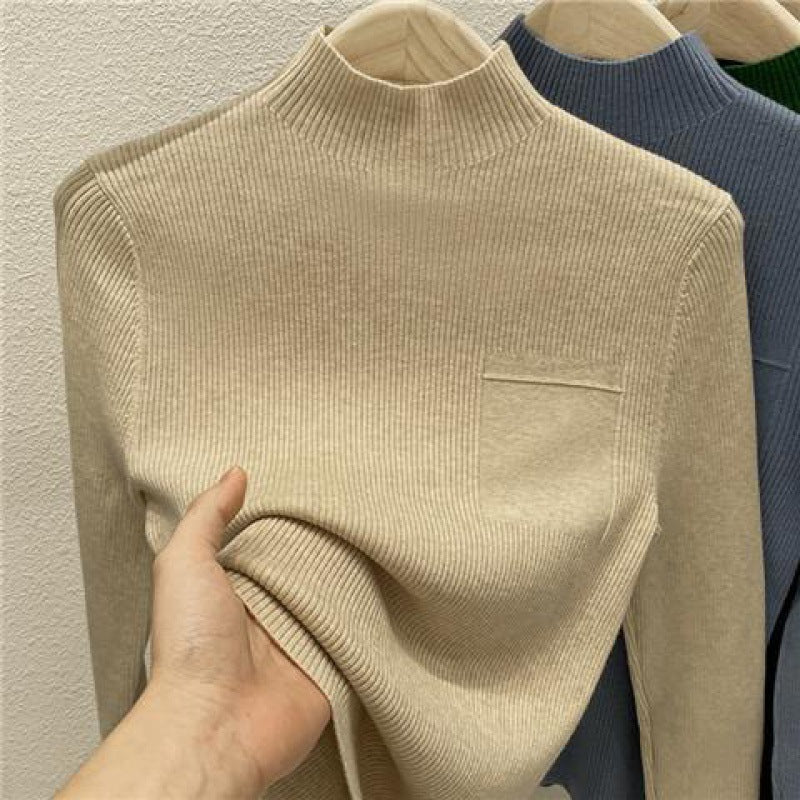 Einfarbiges Oberteil aus europäischem Strickpullover für Damen 