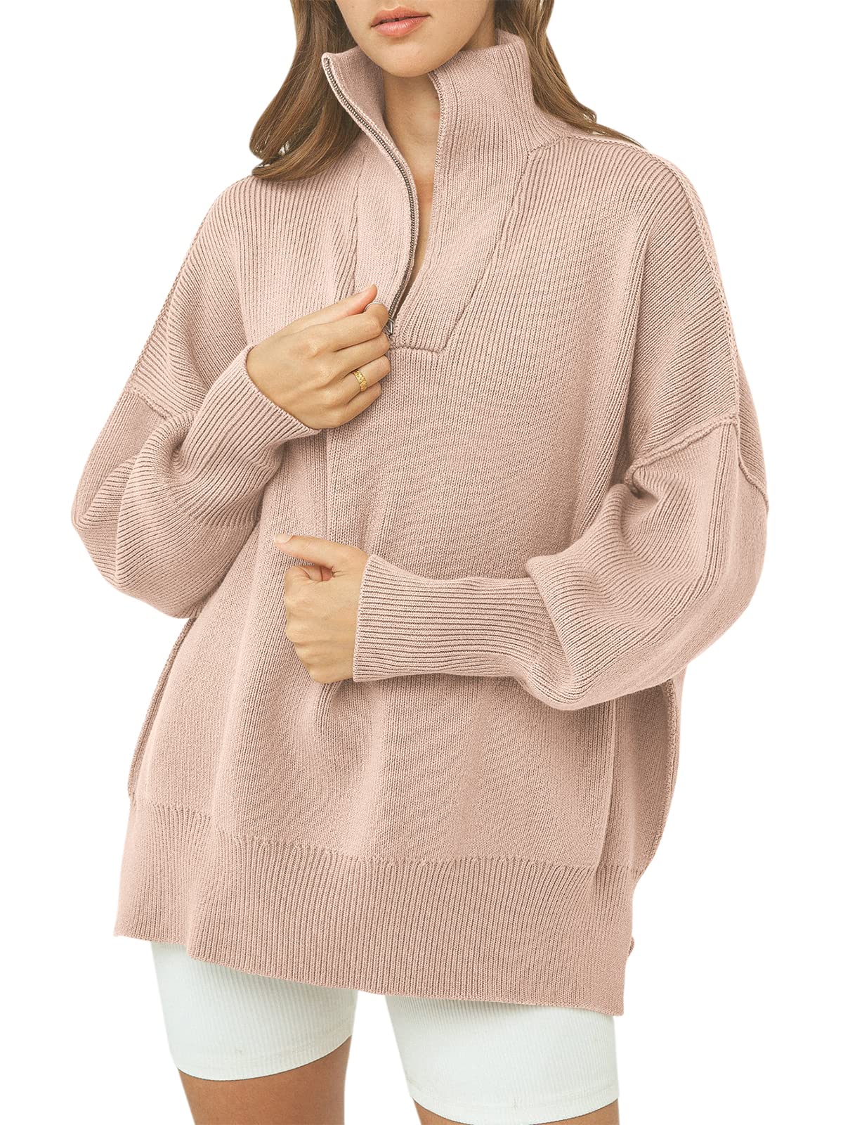 Übergroßer Pullover mit Viertelreißverschluss für Damen (2 Stück kaufen, kostenloser Versand)