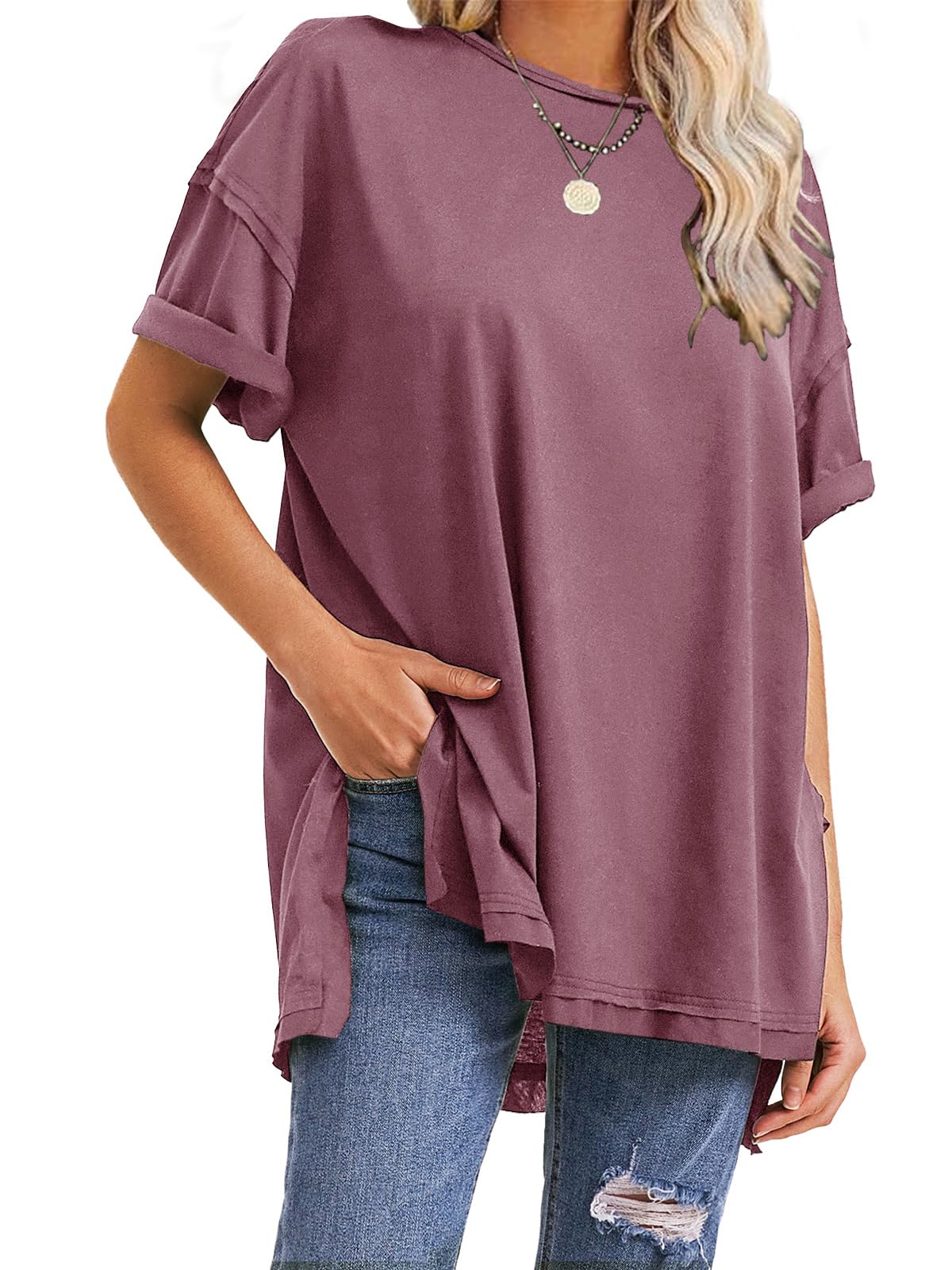 Camisetas oversize con aberturas laterales para mujer de verano