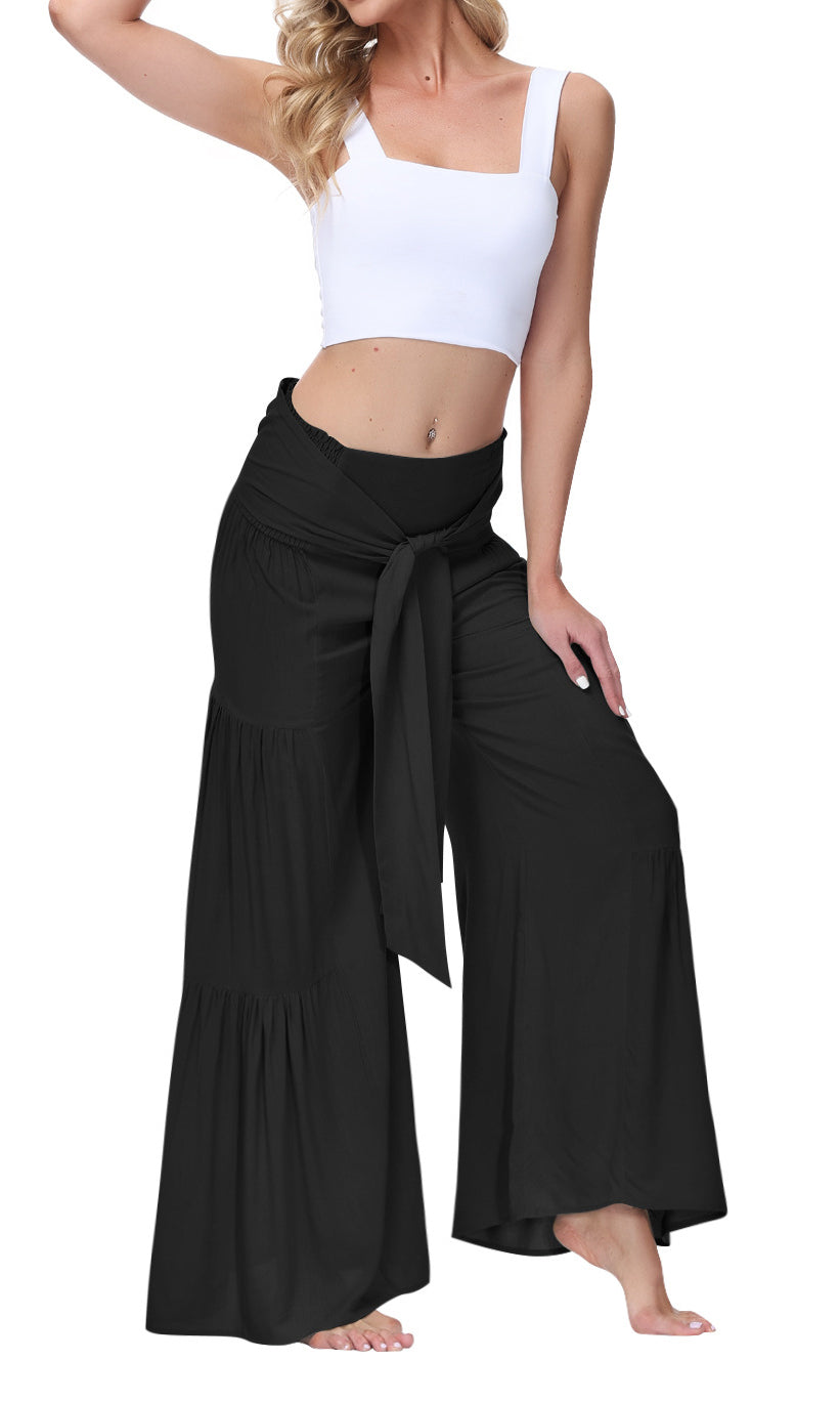 Tie Waist Tiered Wide Leg Pant