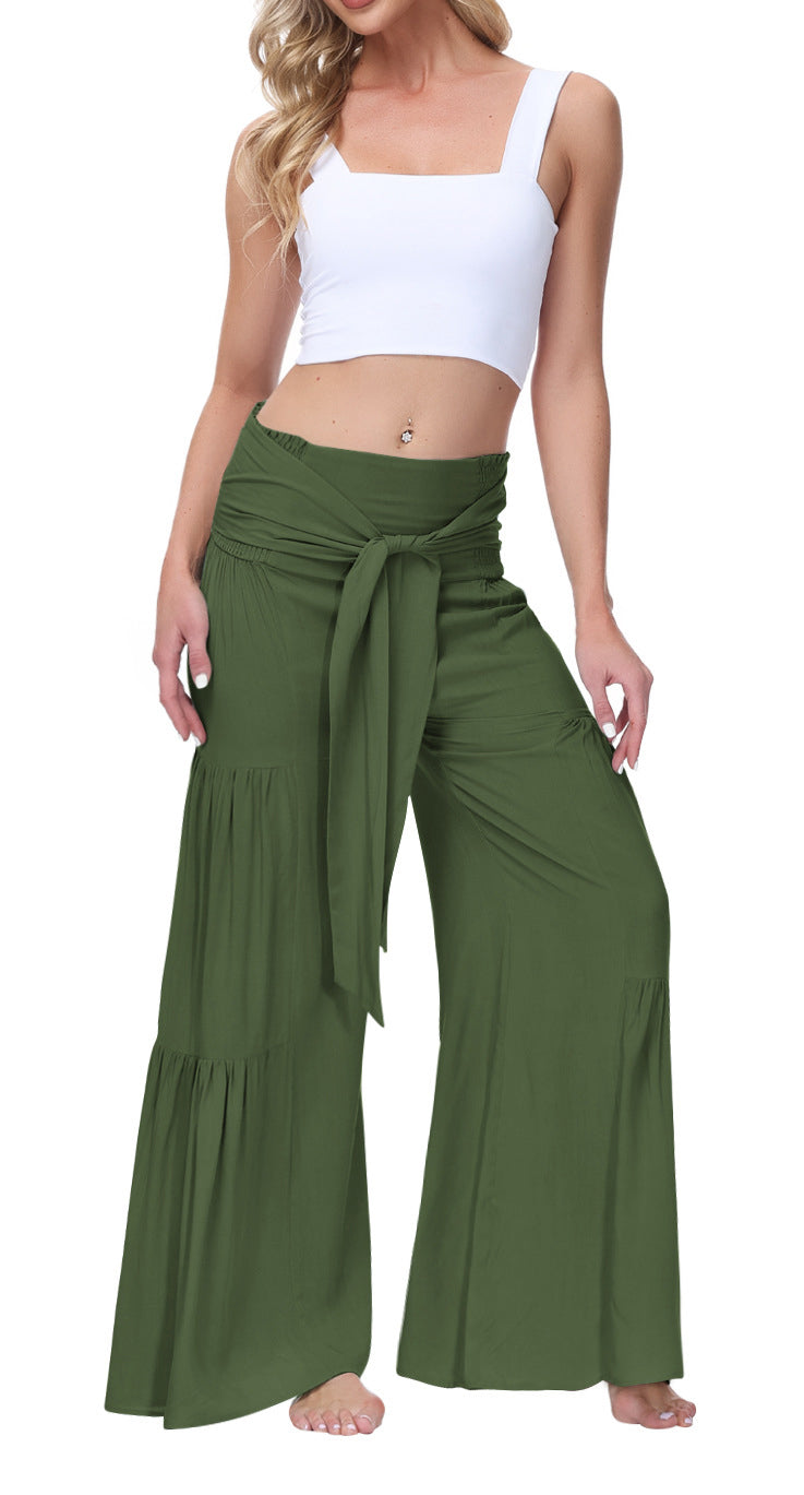 Tie Waist Tiered Wide Leg Pant