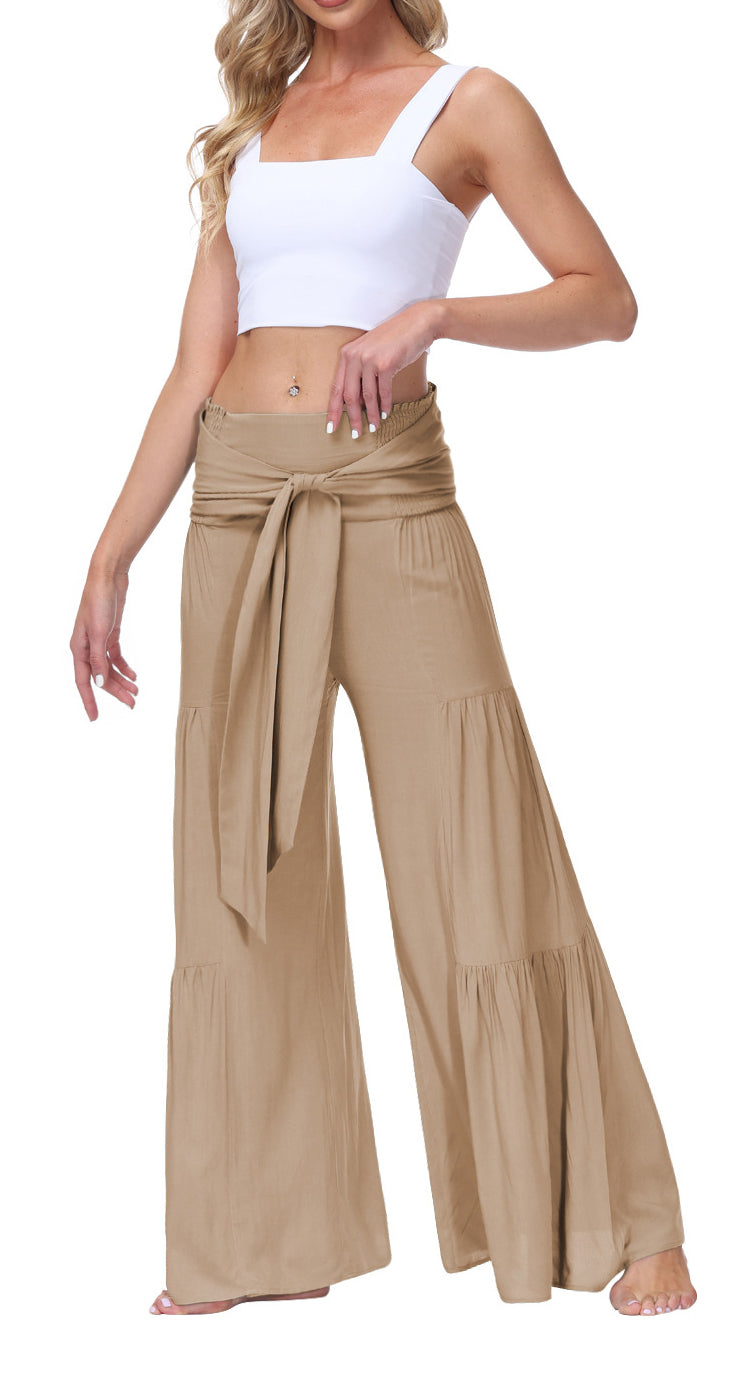 Tie Waist Tiered Wide Leg Pant