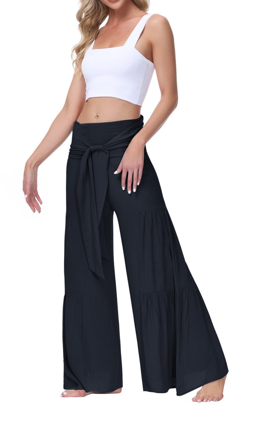 Tie Waist Tiered Wide Leg Pant