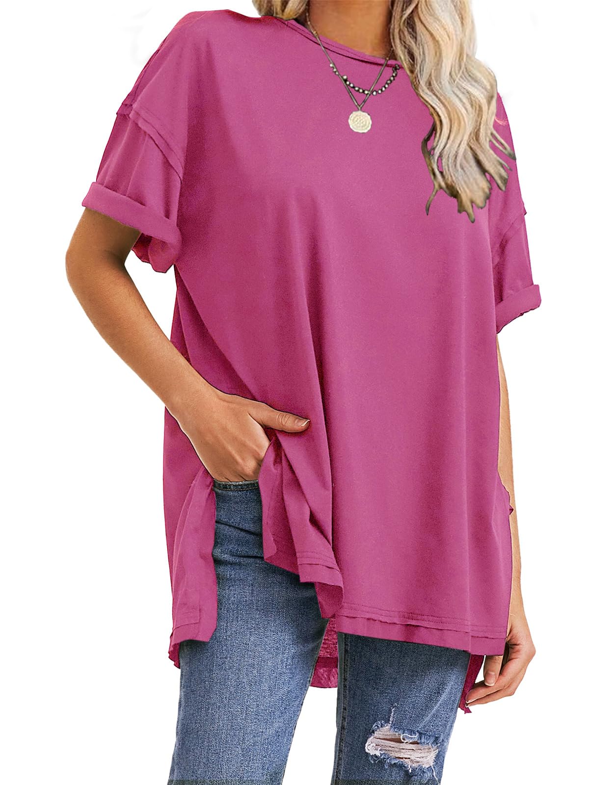 Camisetas oversize con aberturas laterales para mujer de verano