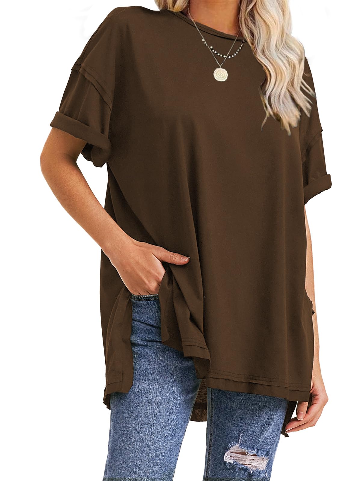 Camisetas oversize con aberturas laterales para mujer de verano