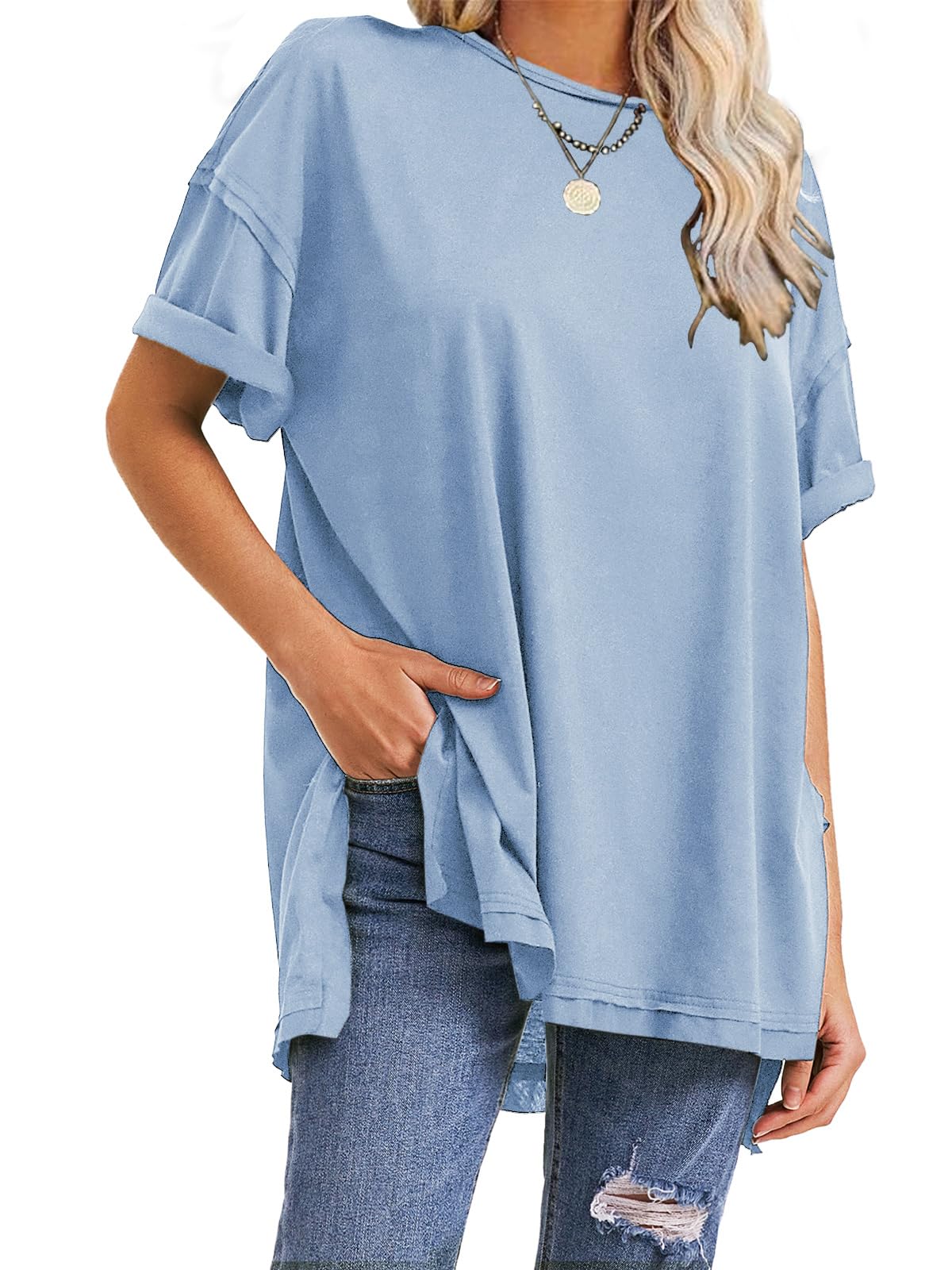 Camisetas oversize con aberturas laterales para mujer de verano