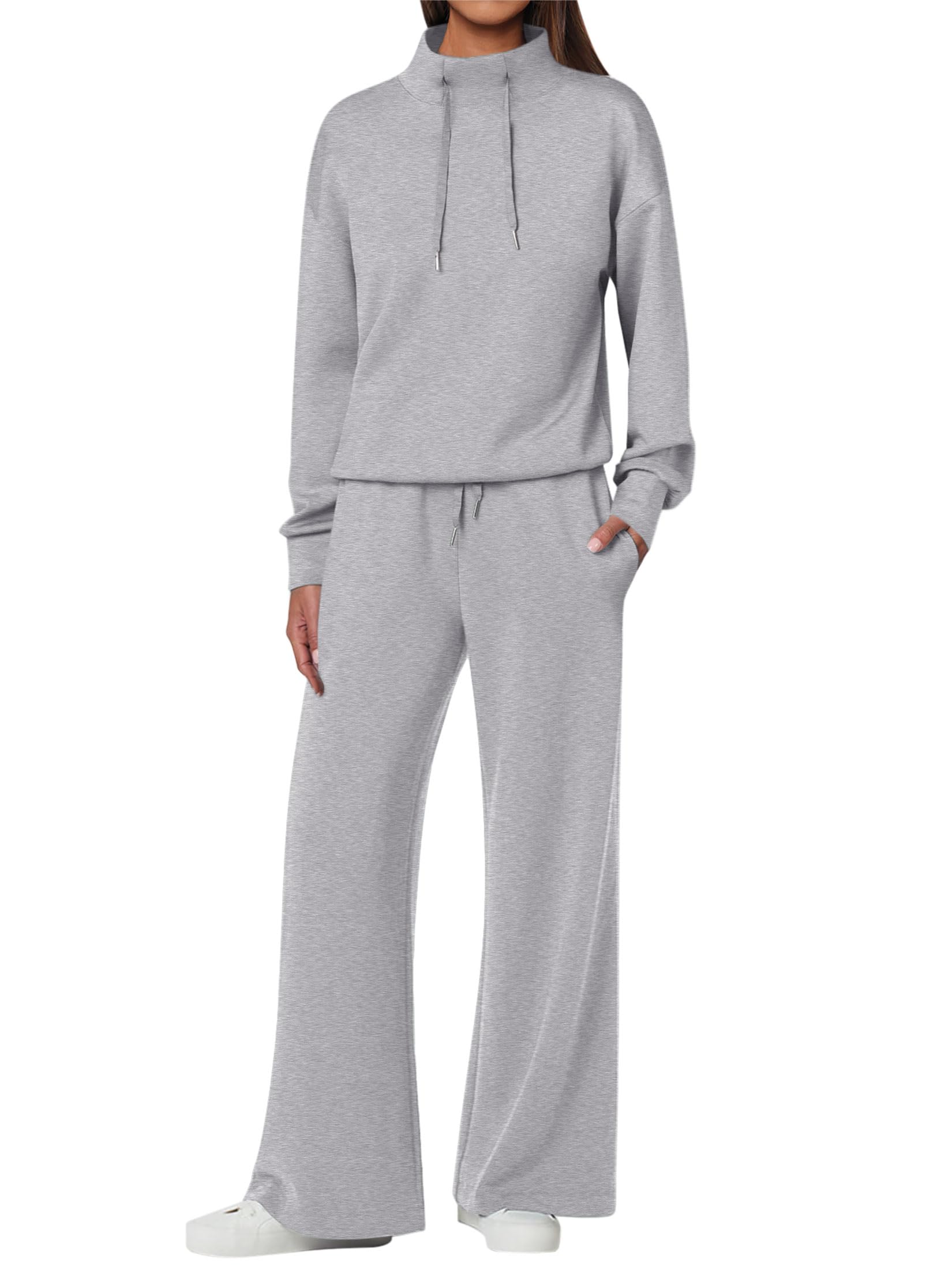 NEW🔥Women's Cotton Two-Piece Oversized Drawstring Sweatshirt Wide Leg Sweatpants Casual Set