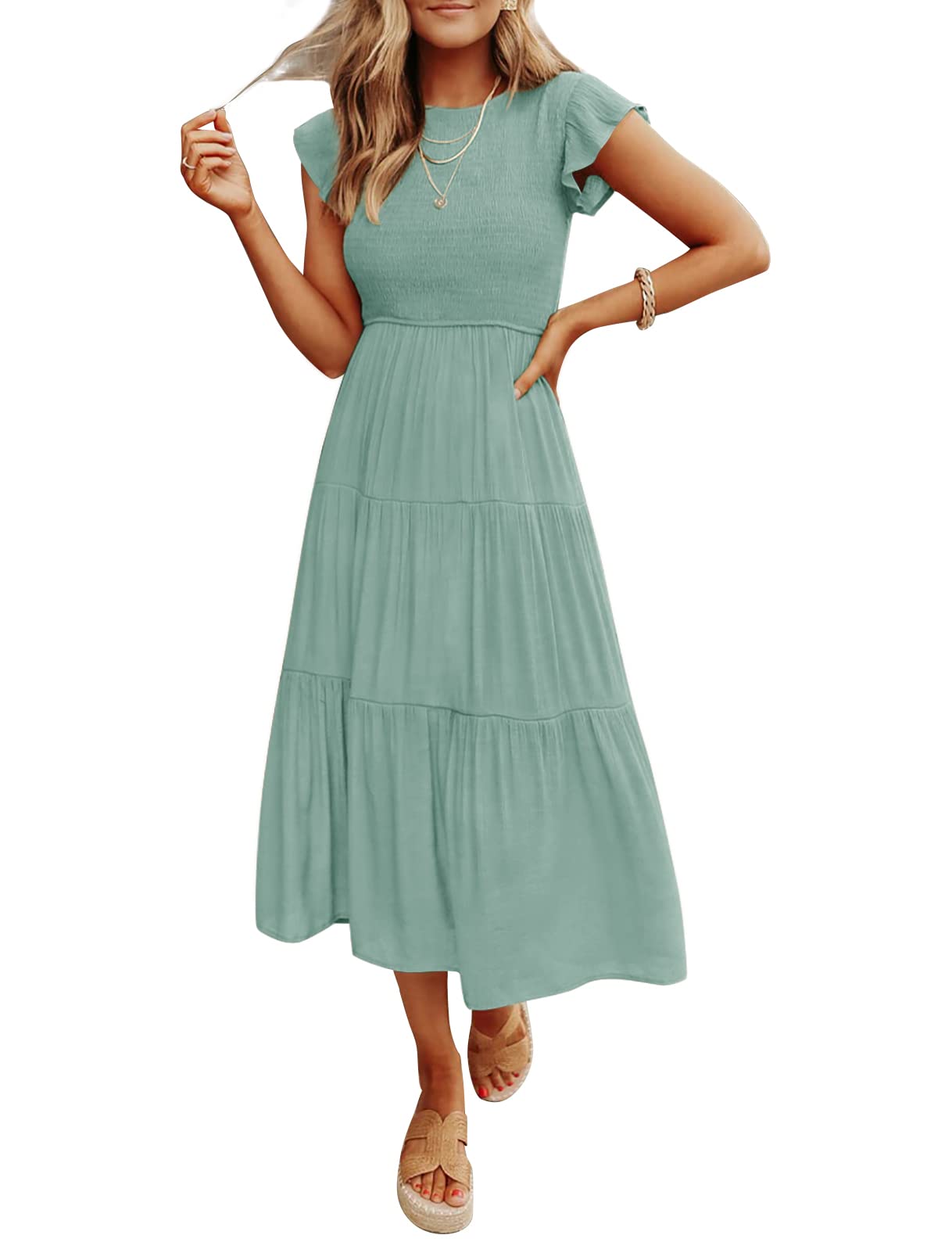 Women's Summer Casual Flutter Short Midi Dress