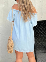 Short Sleeve Casual Denim Dress (Buy 2 Free Shipping)