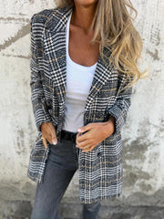 OFERTA DE LIQUIDACIÓN🔥Abrigo tipo blazer con solapa a cuadros