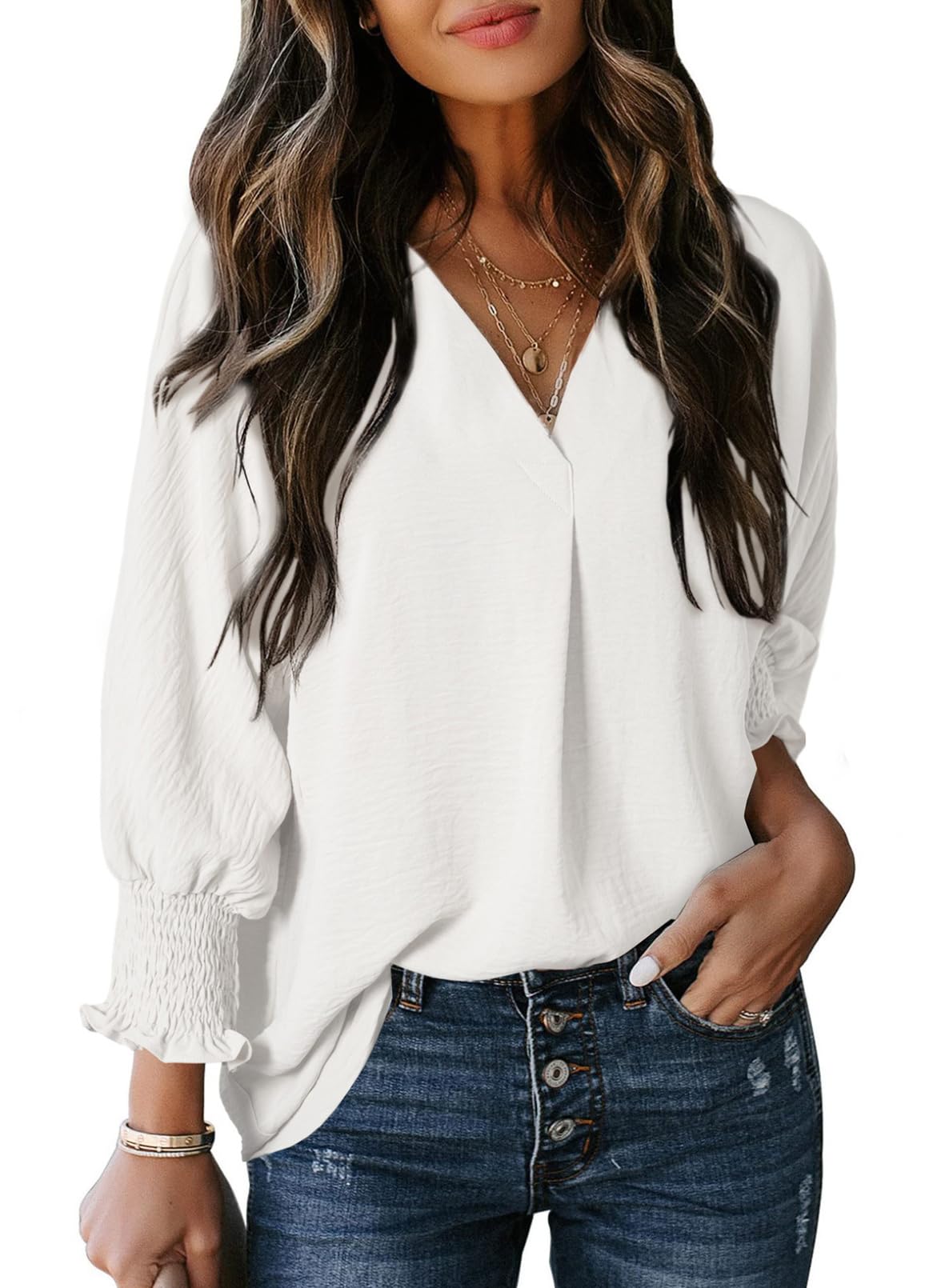 Women's Casual 3/4 Sleeve V Neck Basic Tops (Buy 2 Free Shipping)