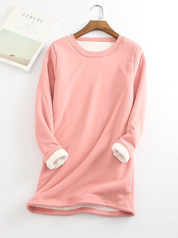 Women‘s Casual Cotton Round Neck Solid Sweatshirt