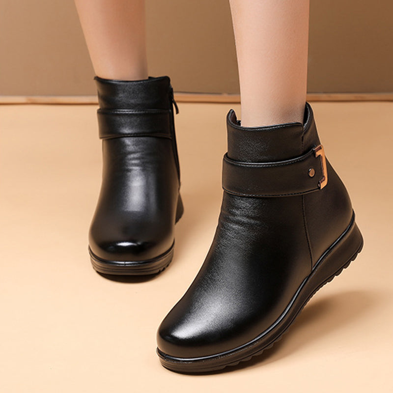 🔥Last Day Promotion 50% OFF - Women's Metal Buckle Genuine Leather Wool Orthopedic Boots