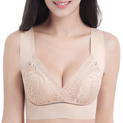 Beige - Plus Size Comfort Extra Elastic Wireless Support Lace Bra