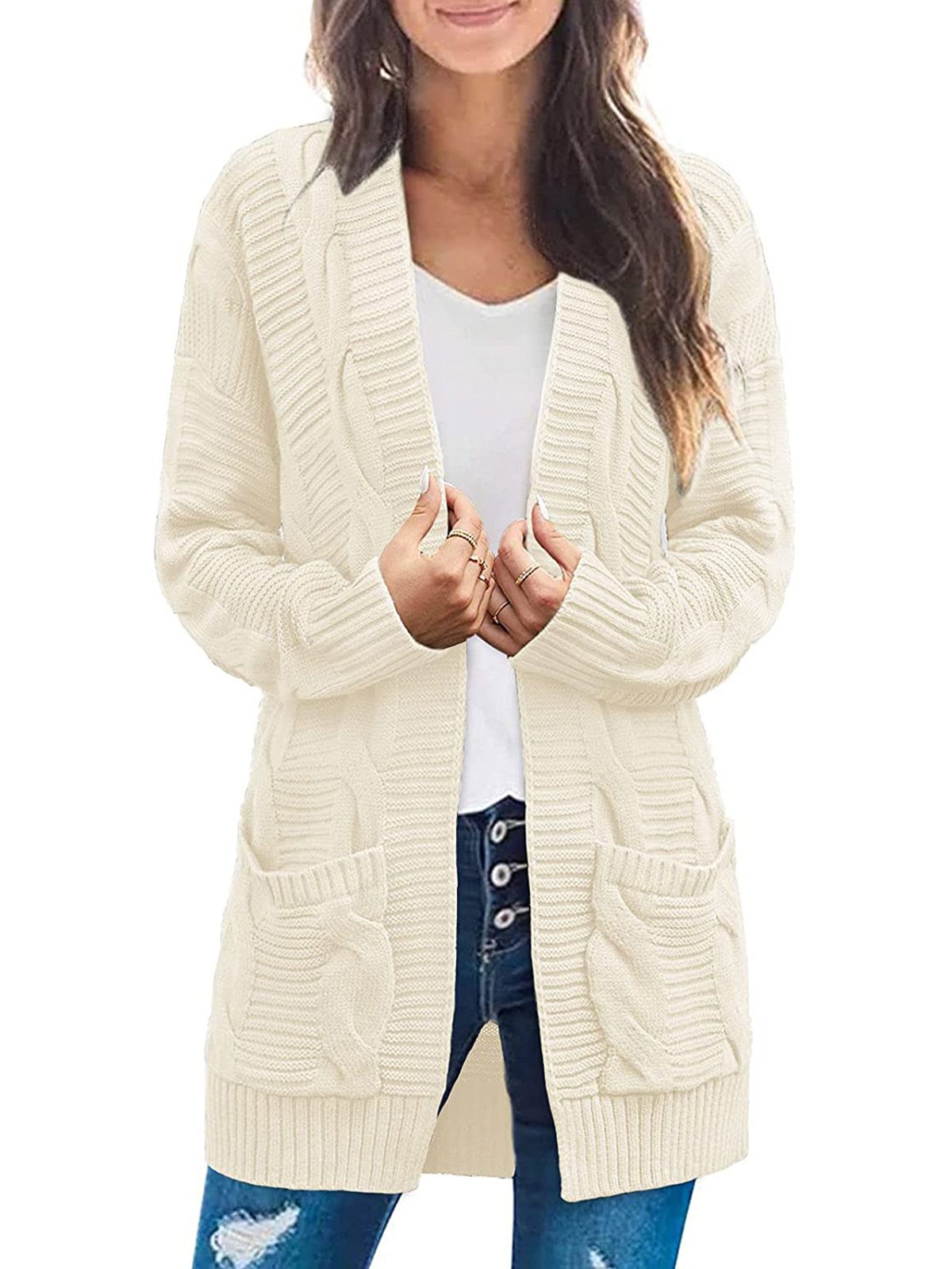 2022 Women's Long Sleeve Cable Knit Cardigan Sweaters