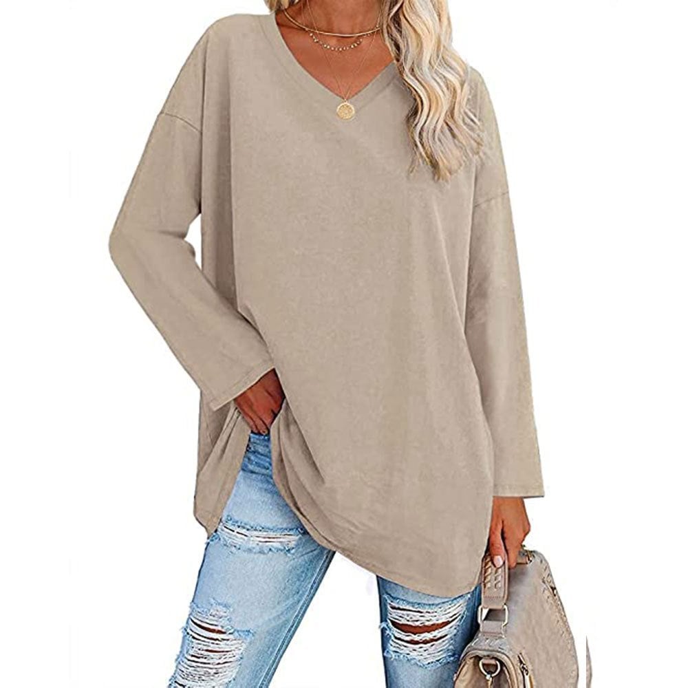 Women's Loose Long Sleeve Fashion V-neck Top (Buy 3 Free Shipping)