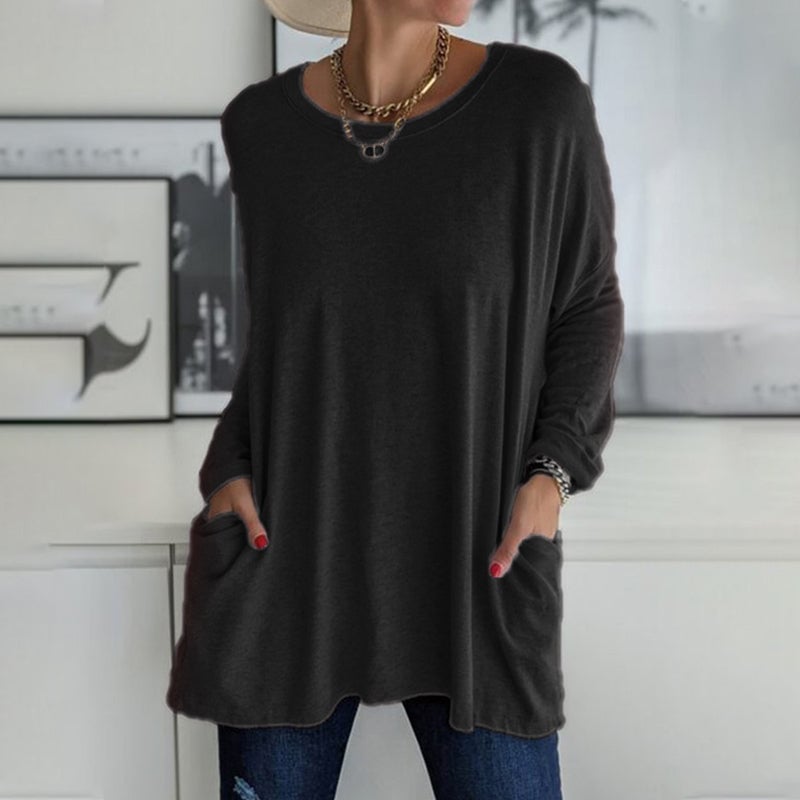 🔥HOT SALE-49% OFF-Round Neck Long Sleeve Pocket Solid T-Shirt