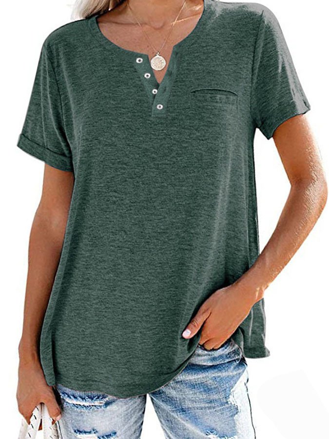 Fashion Solid Color Pocket Short Sleeve T-Shirt (Buy 3 Free Shipping)