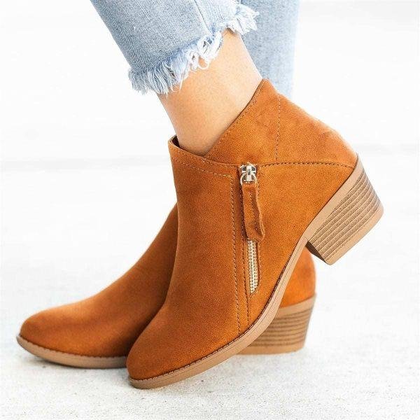 Women'S Chunky Heel Side Zip Ankle Boots