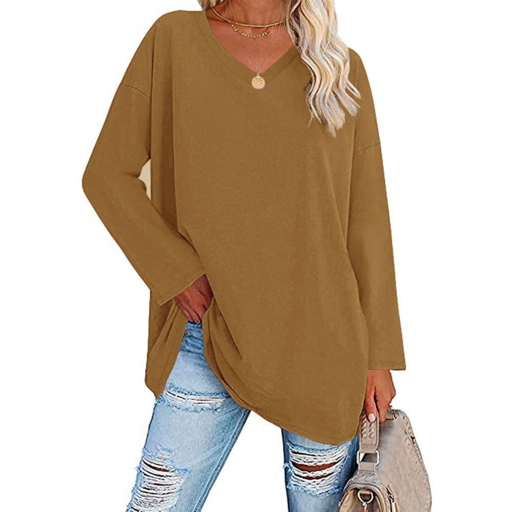 Women's Loose Long Sleeve Fashion V-neck Top (Buy 3 Free Shipping)