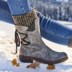 Botas de nieve con cordones en la parte posterior y cálidas para mujer en invierno 