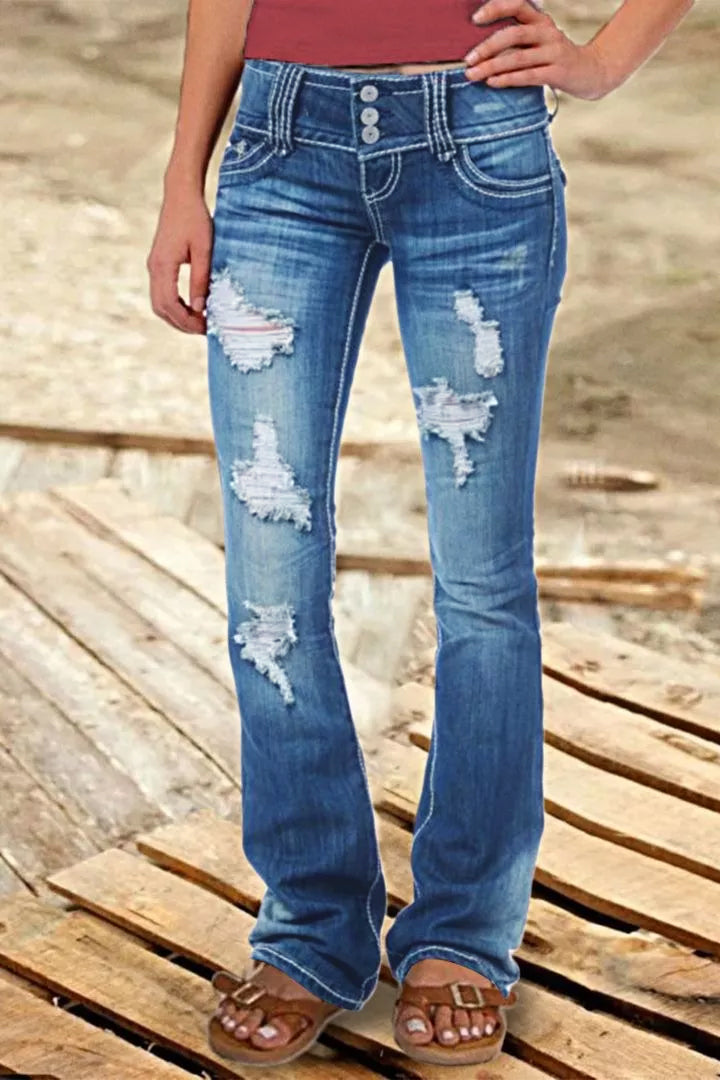 Vintage Low Waist Ripped Button Up Jeans