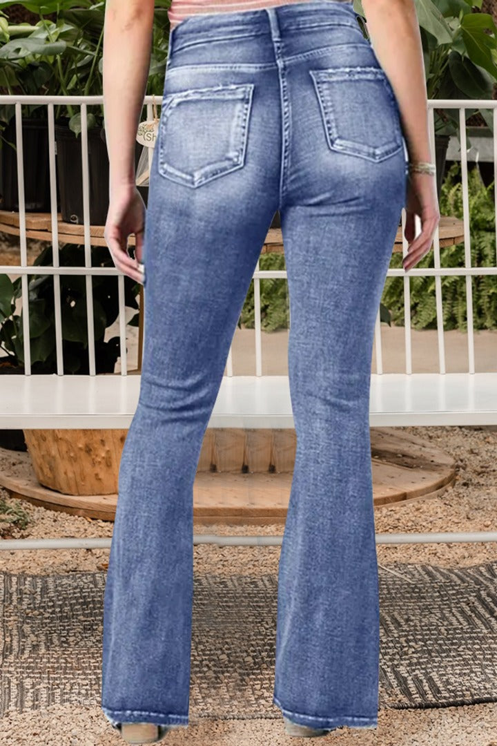 Vintage Button Mid Rise Flared Jeans