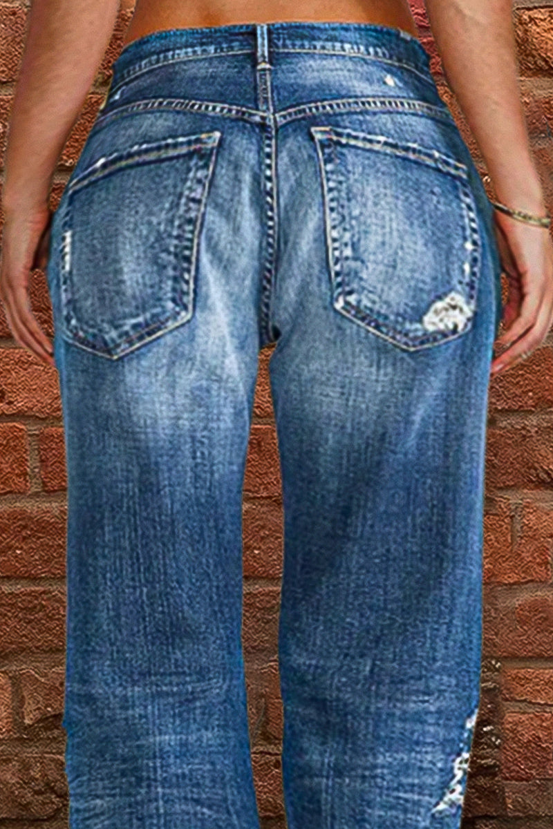 Nuevo estilo de jeans de tiro bajo con pierna recta y rotos (compre 2 y envío gratis)