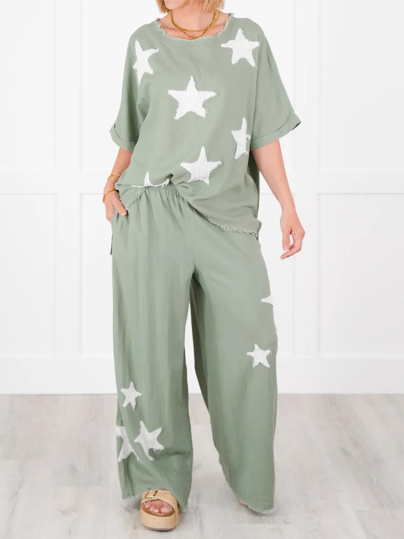 Women's Casual Star Patch Two Piece Set (Buy 2 Free Shipping)