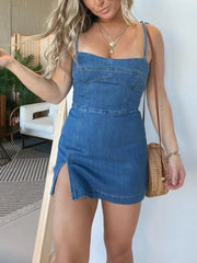 Women's Strappy Denim Zipper Dress (Buy 2 Free Shipping)