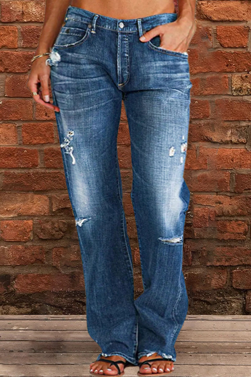 Ripped Low Waist Straight Leg Jeans(Buy 2 Free Shipping)