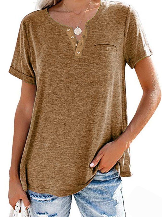 Fashion Solid Color Pocket Short Sleeve T-Shirt (Buy 3 Free Shipping)