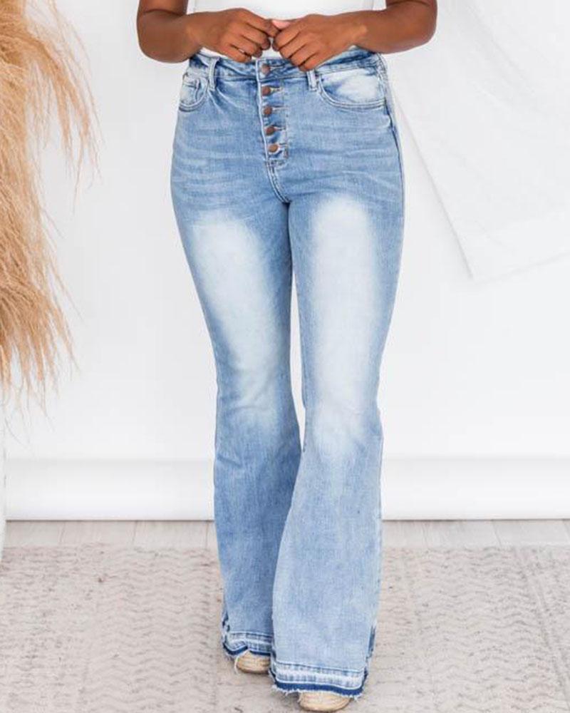 90s Vintage Button Up High Waist Flare Jeans